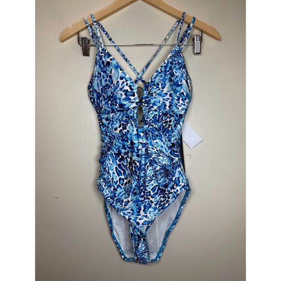 La Blanca Women's Size 6 Blue Aquatic Nature Lace Up One Piece Bodysuit NWT - Picture 3 of 9